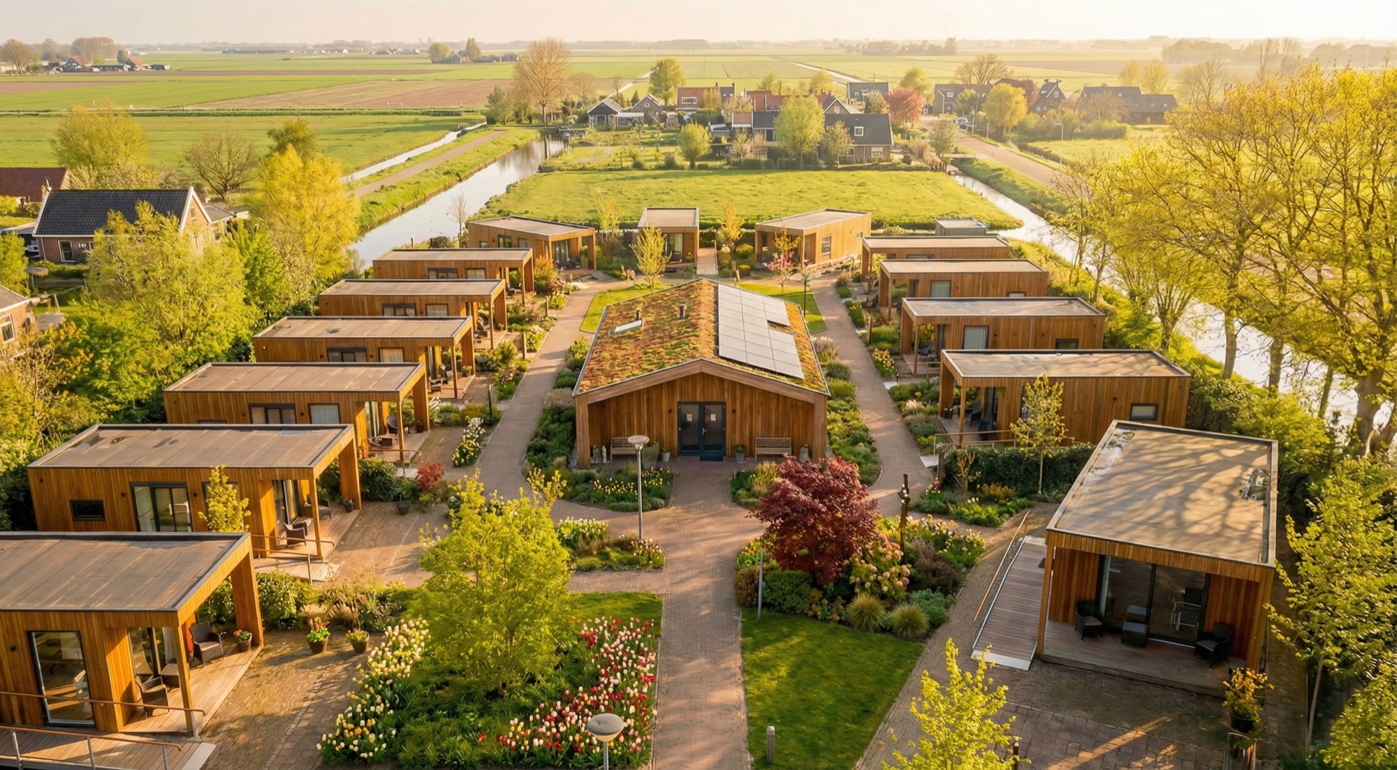 Park met tiny houses van bovenaf